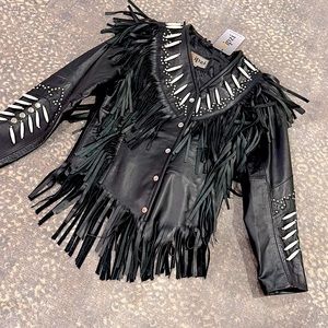 VIPZI REAL LEATHER FRINGE JACKET WITH EMBEZZLEMENTS NWT SIZE S